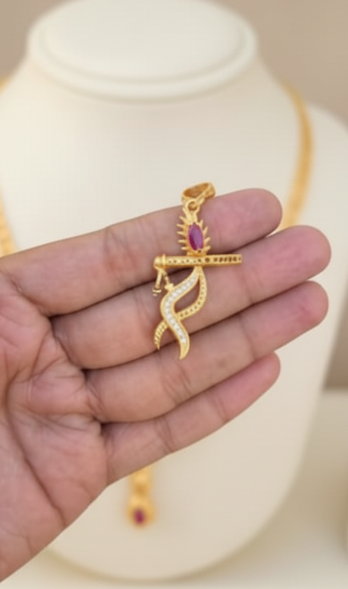 Gold-Plated Lord Krishna Flute (Bansuri) Pendant
