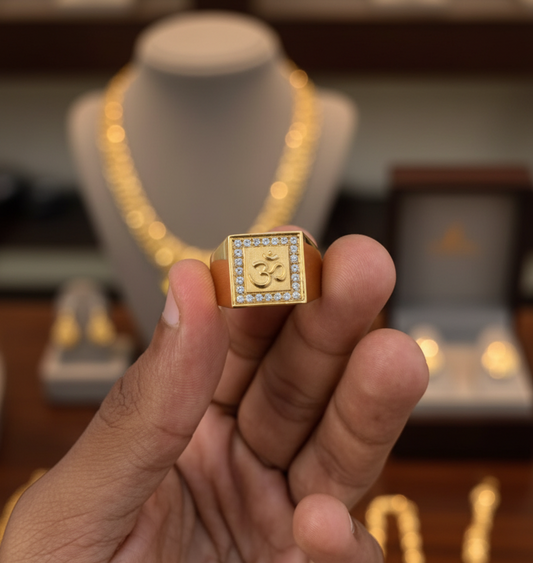 Divine Om Gold Ring with Diamond Accents