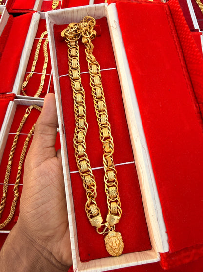 Gold Forming Chain & lion pandent Combo | Men's Set