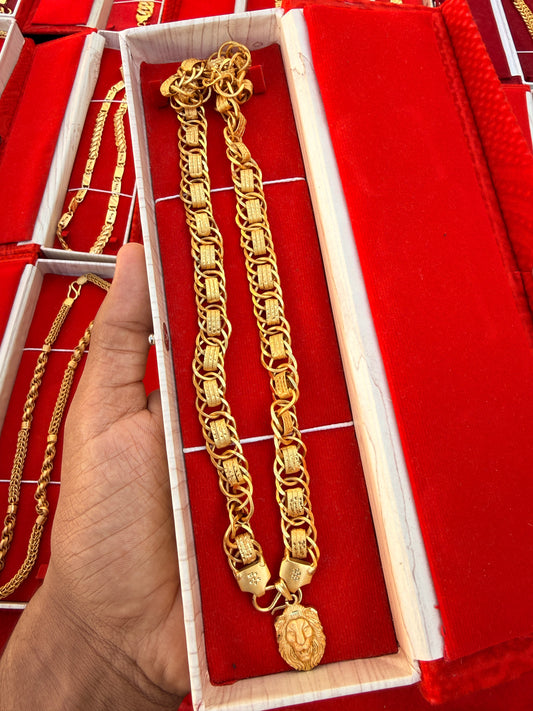 Gold Forming Chain & lion pandent Combo | Men's Set
