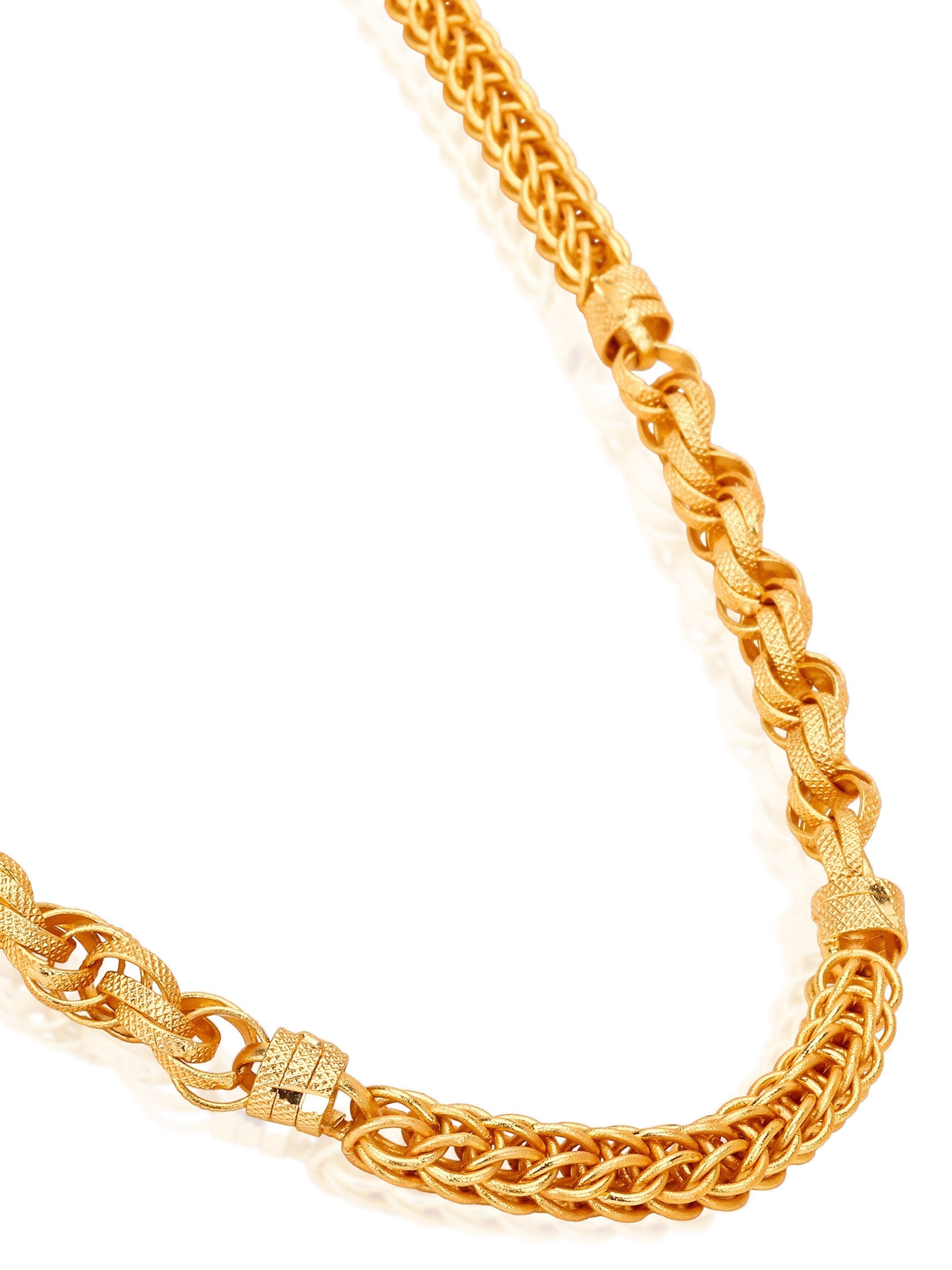 HOUSE OF JEWELLERY 22-inch gold-plated brass zigzag chain with intricate nakshi finishing and secure S-lock clasp.