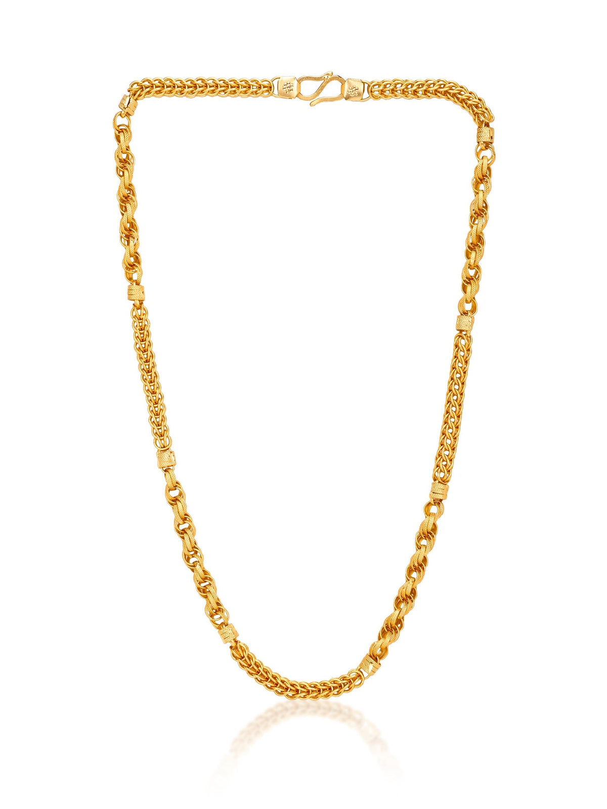 HOUSE OF JEWELLERY gold-plated brass zigzag chain with nakshi finishing and premium S-lock, 22 inches long.