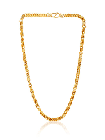 HOUSE OF JEWELLERY gold-plated brass zigzag chain with nakshi finishing and premium S-lock, 22 inches long.